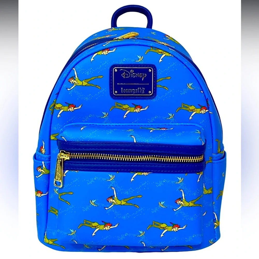 Loungefly Disney Peter Pan Flying TinkerBell AOP Blue Mini Backpack NEW